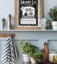 Grumpy Cat Coffee Beans Hand printed Print - Funny Cat Art - Coffee Lover Gift