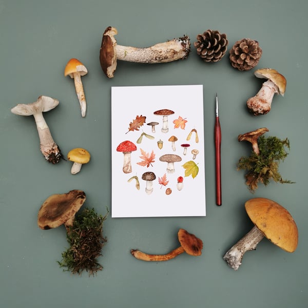 Mushroom Illustrated Print, Watercolour Print, Fungi Art, Art Print