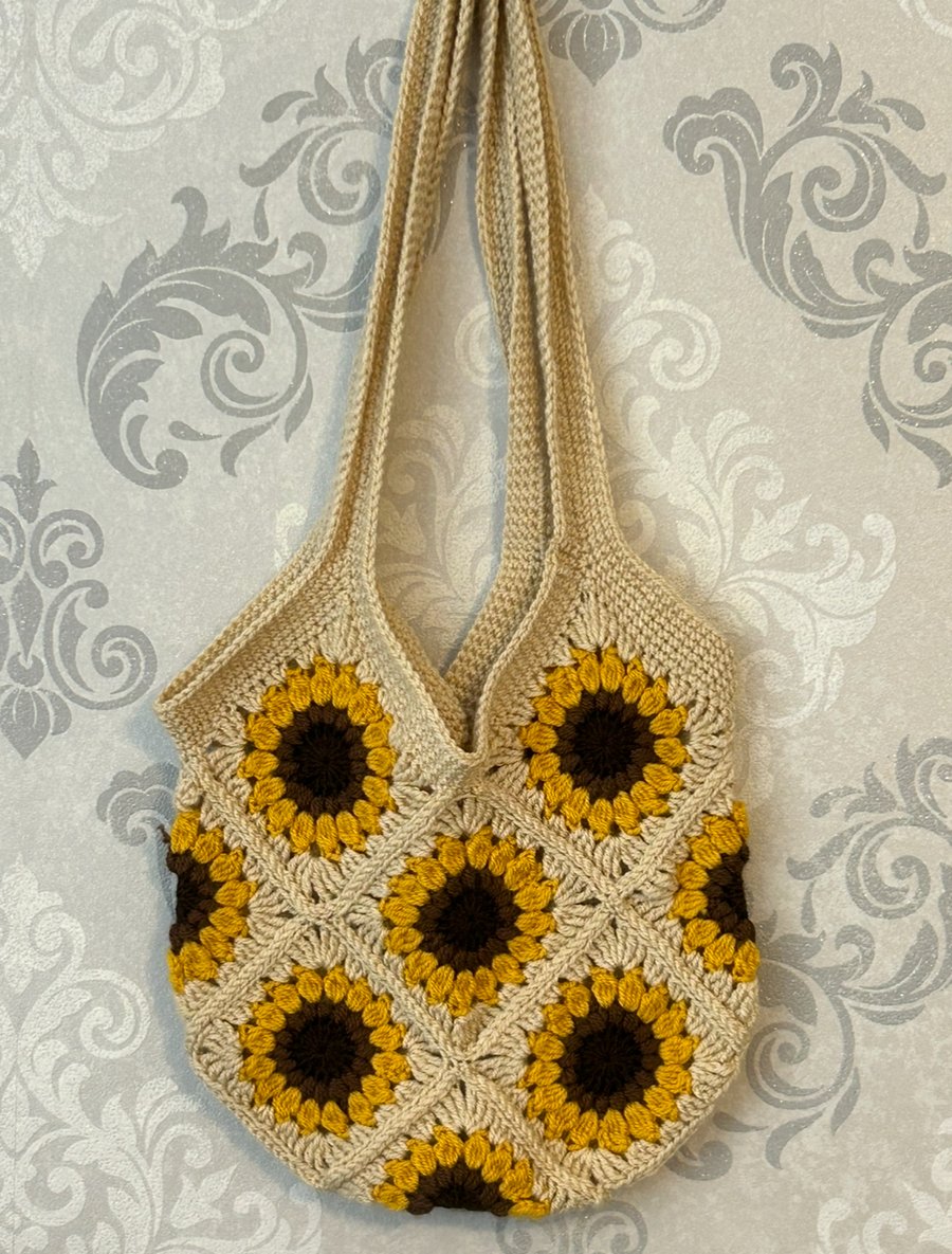 Handmade crochet granny square tote bag 