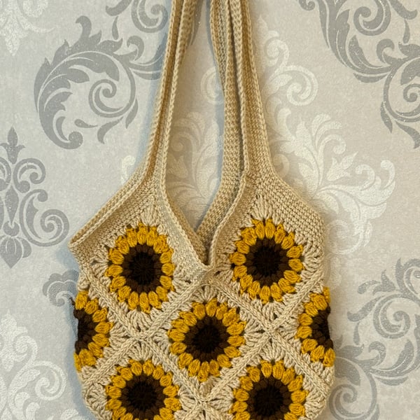 Handmade crochet granny square tote bag 