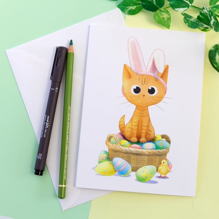 Adorable Easter Card Ginger Cat Greetings Card