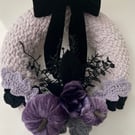 Soft Goth Crochet Pumpkin and Oak Leaf Wteath with Foluafe