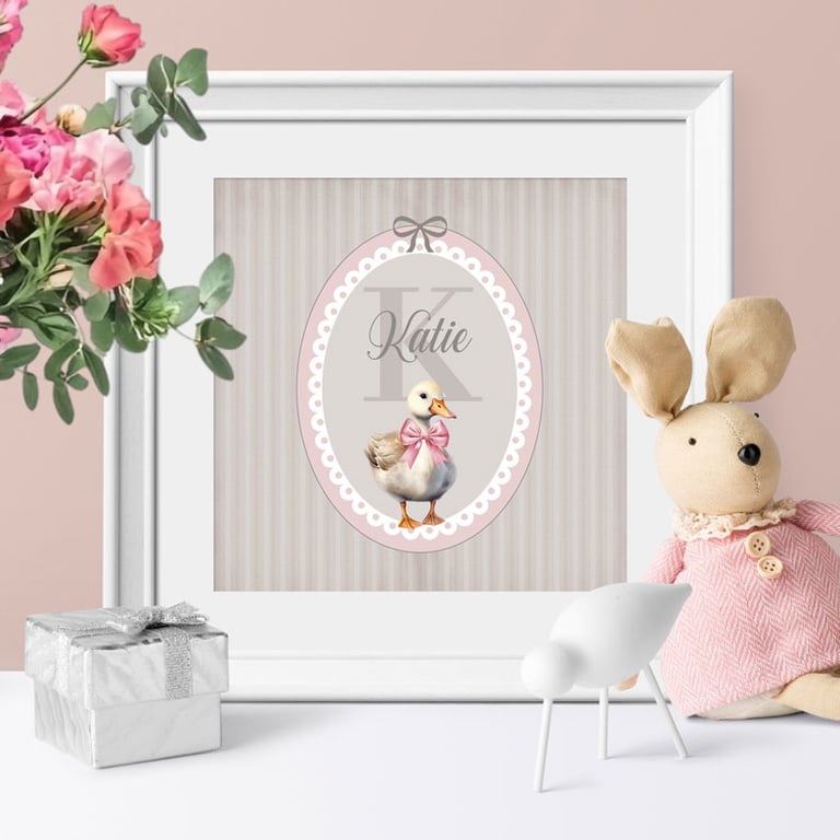 Duckling Stripe Personalised Nursery Print - 2 colour options