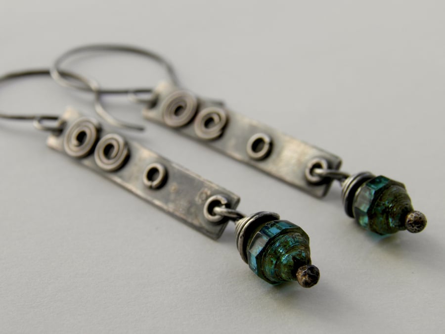 Long Sterling Silver Aqua Blue Earrings