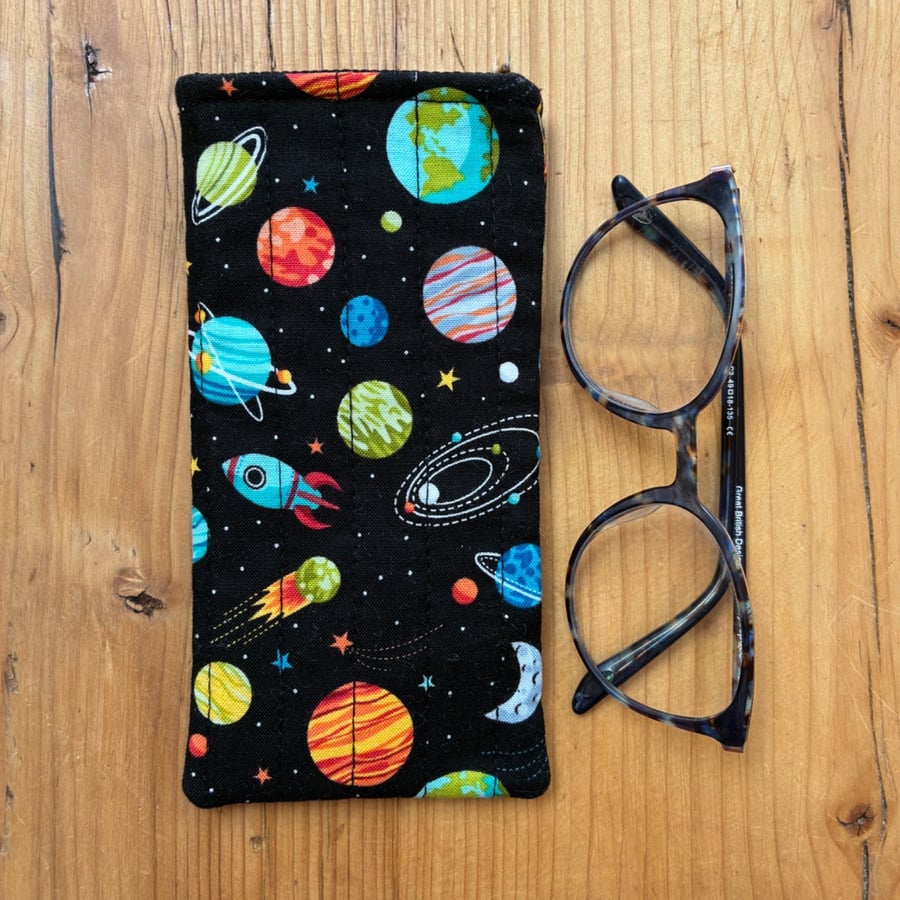 Space Print Quilted Fabric Glasses Case