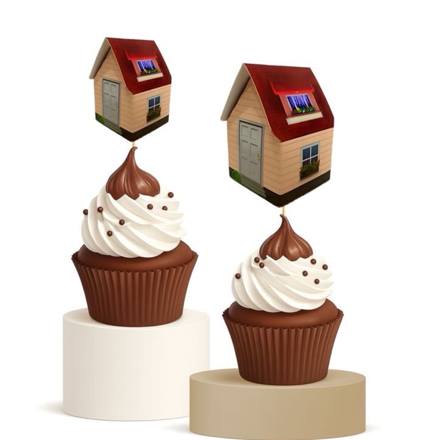 House Cupcake Toppers for New Home, Housewarming, Estate Agent Gifts Party 15pk