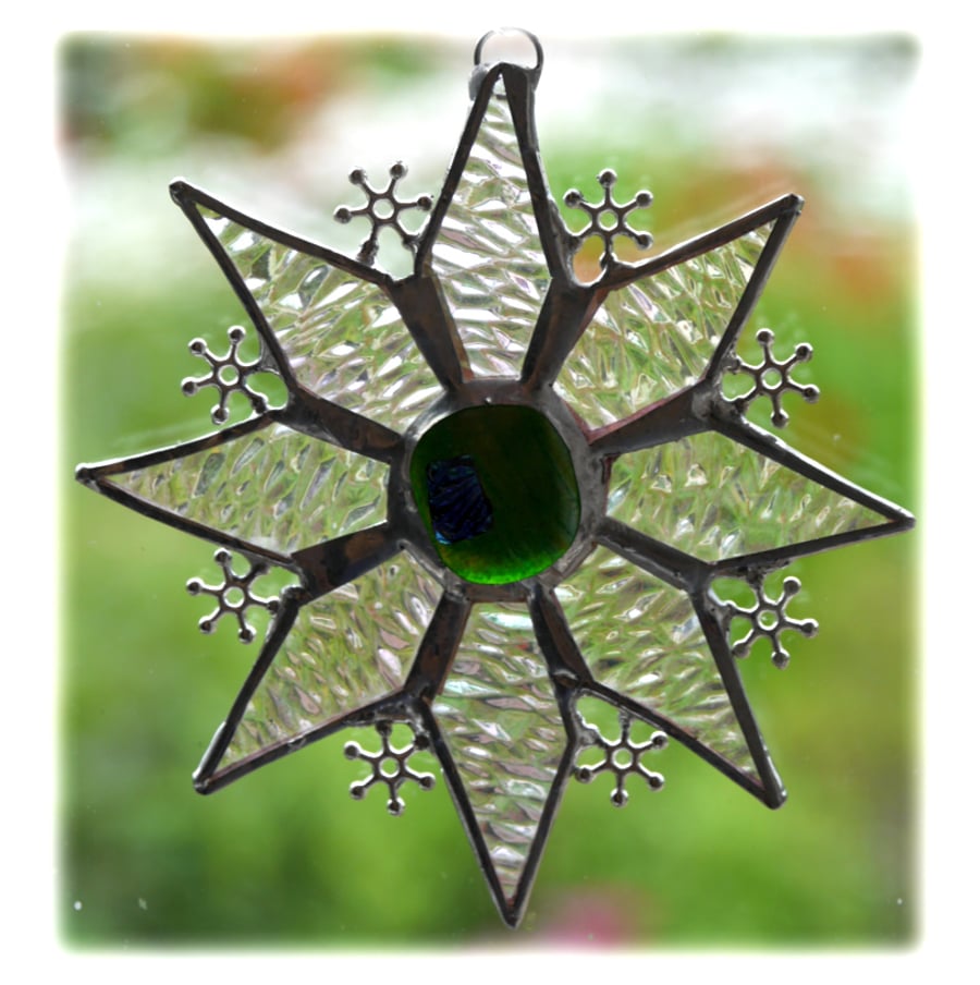 Sparkly Star Suncatcher Stained Glass Snowflake Green Handmade 9.5cm 081