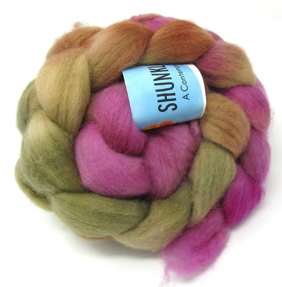 Rose Garden Hand Dyed Bluefaced Leicester Wool Combed Top 100g RG02