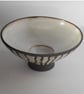 Bowl Black clay stemmed striped Ceramic.