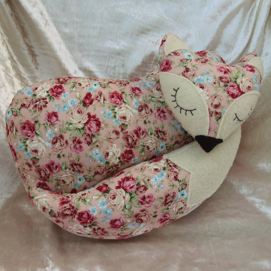 Fox Cushion. Floral fox.  Fox Pillow.  38cm in length.