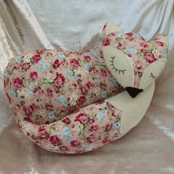 Fox Cushion. Floral fox.  Fox Pillow.  38cm in length.