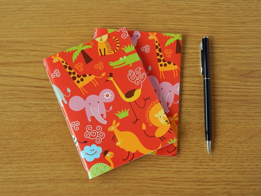 Animals Notebook - A6 upcycled notebook with lined pages. Gifts for Kids