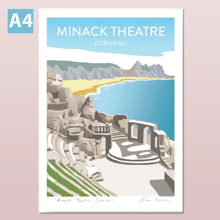 Minack Theatre, Cornwall, retro style travel poster A4