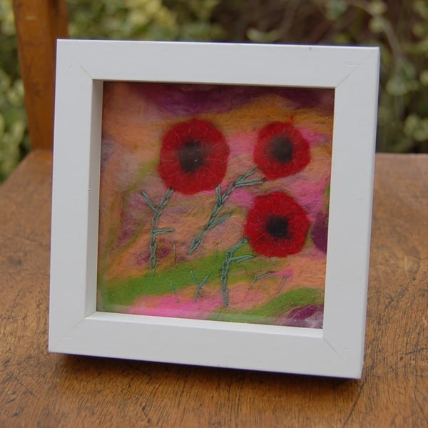 Needle felted and hand embroidered picture - Poppies