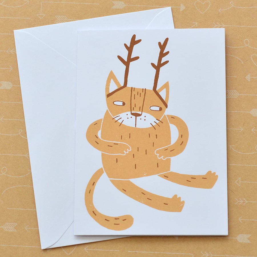 Santa's Cat Hand Screen Printed Card