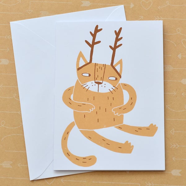 Santa's Cat Hand Screen Printed Card