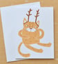 Santa's Cat Hand Screen Printed Card - Image 1