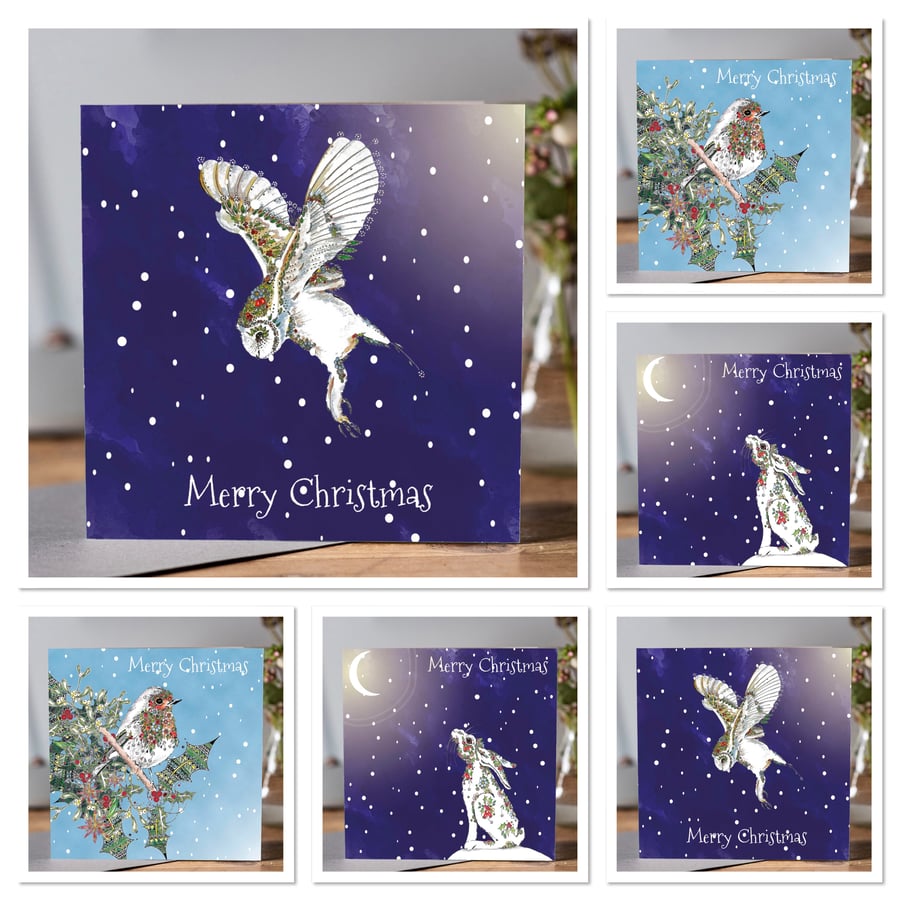 6 mixed snowy skies Greeting cards 