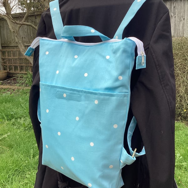 Cotton blue spot back pack, one only