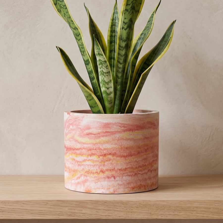 Large Plant Pot - Sunrise Marbled Red Orange and Yellow Planter