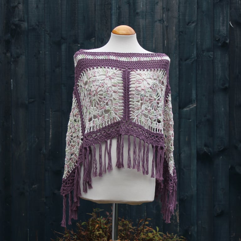 Grape Purple & Marble Crochet Poncho - Design A452