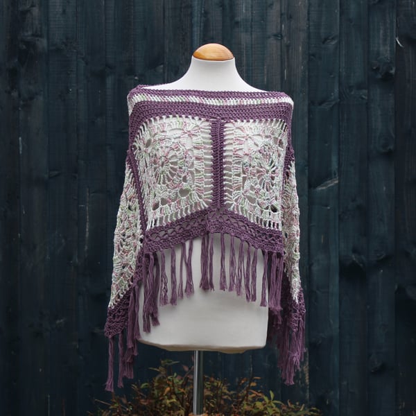 Grape Purple & Marble Crochet Poncho - Design A452