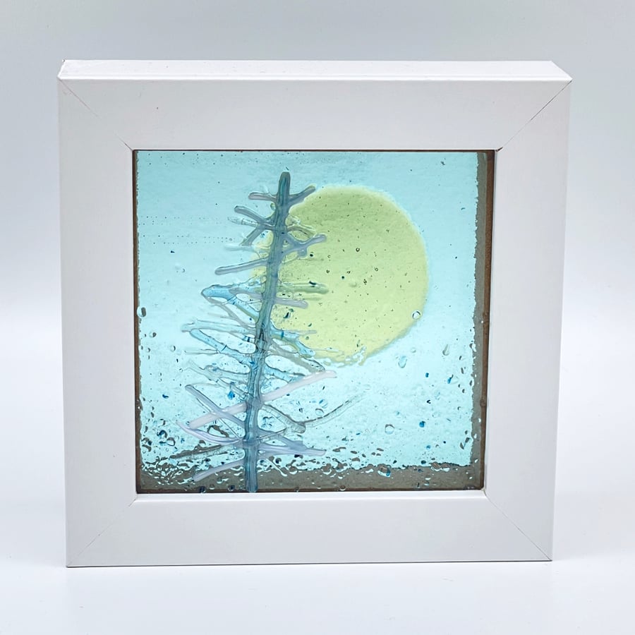 Winter Sun and Tree Fused Glass Window Box Frame