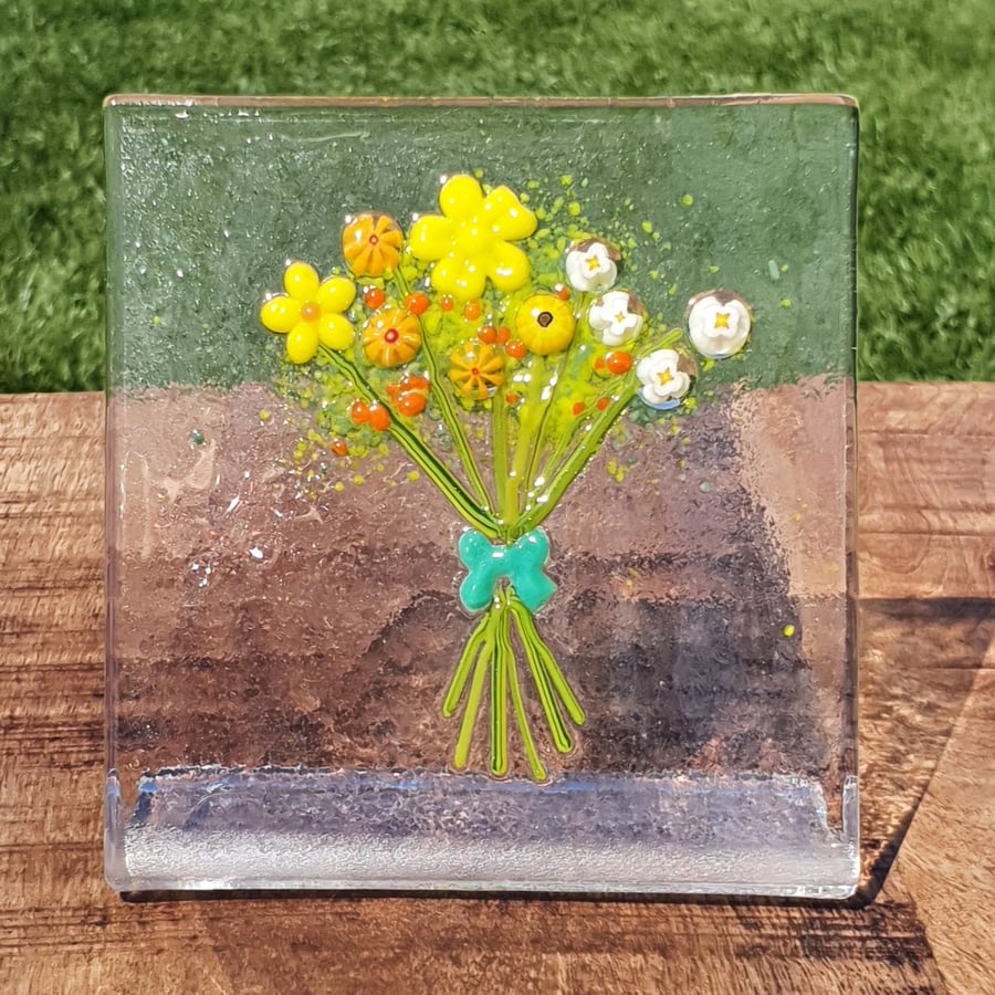 Fused Glass Bouquet of Flowers - Stand Alone
