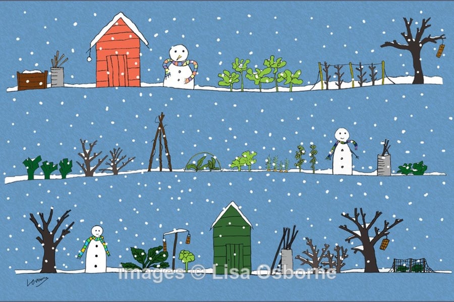 Winter Garden. Signed print. Digital illustration. Gardening. Snow