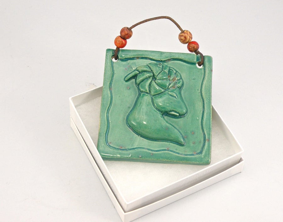 Pottery plaque Zodiac Aries birthday present March 21 - April 20 shelf ornament