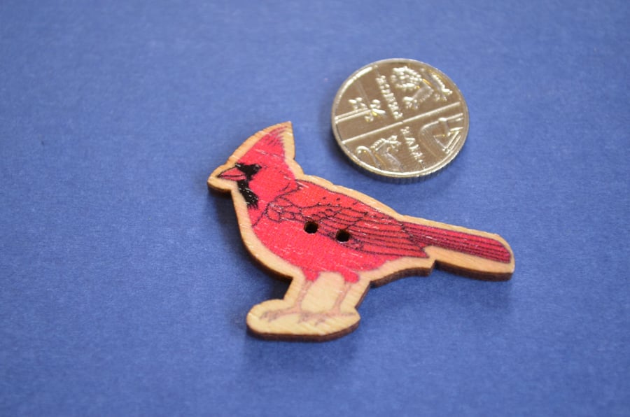Wooden Bird Shaped Buttons 40x30mm Red Cardinal (BD20)