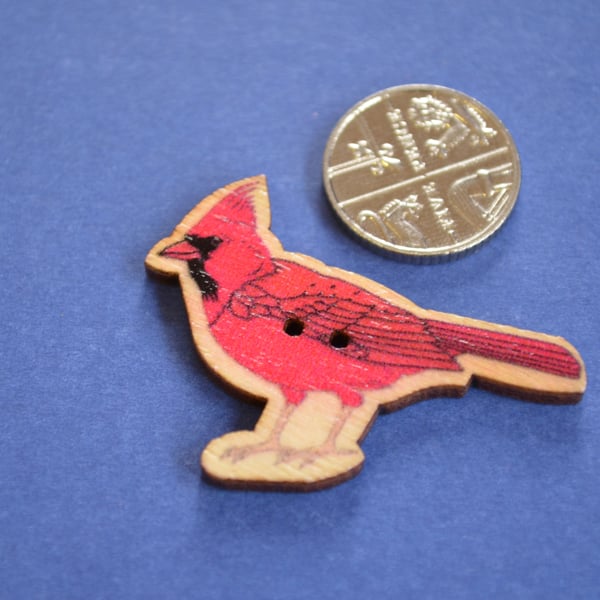 Wooden Bird Shaped Buttons 40x30mm Red Cardinal (BD20)