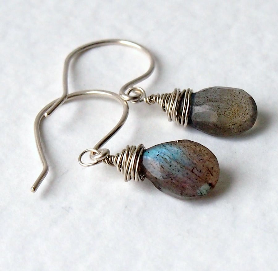 Labradorite Sterling Silver Wrapped Earrings