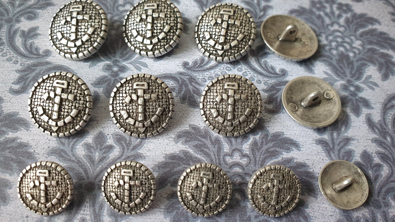 Rare Italian Antique Silver Nautical, Anchor Button in 15mm 21mm 23mm