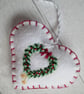 SOLD - Hand Embroidered Holly and Mistletoe Wreath Felt Christmas Decoration - Image 5