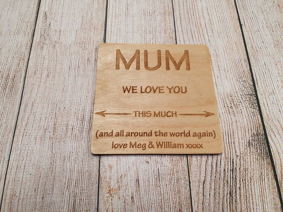 Personalised Wooden Coaster - Mum - Dad - Family Gift - Made to Order - Engraved