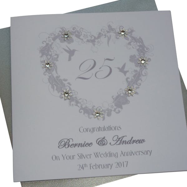 Handmade Personalised Silver 25th Wedding Anniversary Card