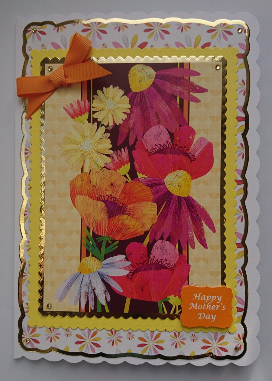 3D Luxury Handmade Card Happy Mother's Day Bright Modern Art Flowers