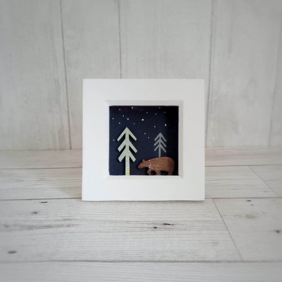 Miniature Wilderness Shadow Box, Wanderlust Picture, Bear and Tree
