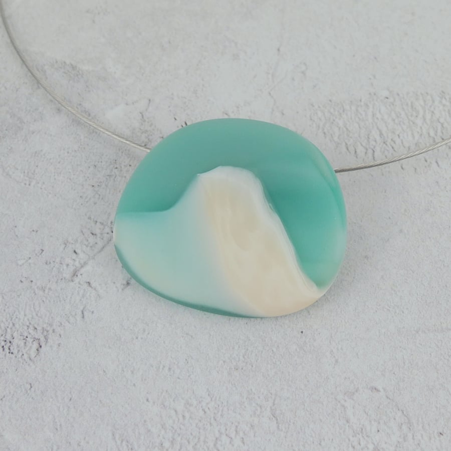 Smooth Glass Pebble Pendant on Choker Necklace