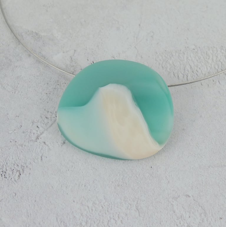 Smooth Glass Pebble Pendant on Choker Necklace