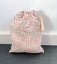 Pink, Cream Cotton Fabric Drawstring Gift Bag: Medium Present Wrap.
