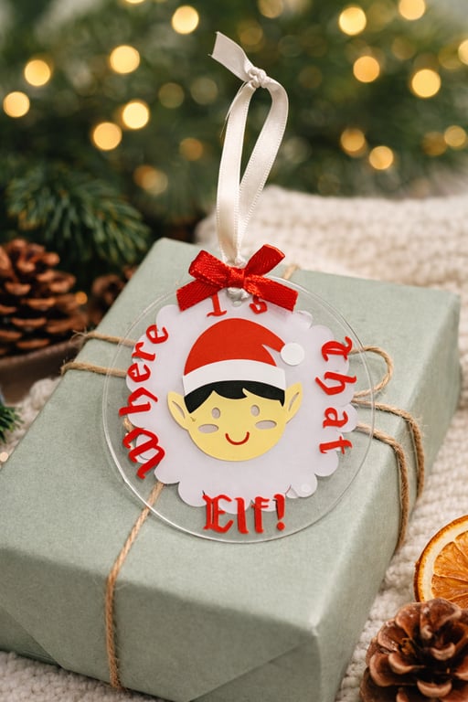 “Where Is That Elf?!” Acrylic Christmas Ornament – Cute Elf Decoration