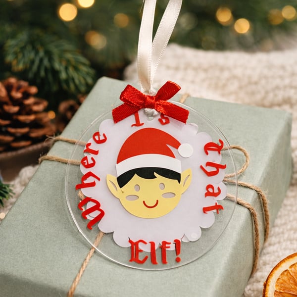 “Where Is That Elf?!” Acrylic Christmas Ornament – Cute Elf Decoration