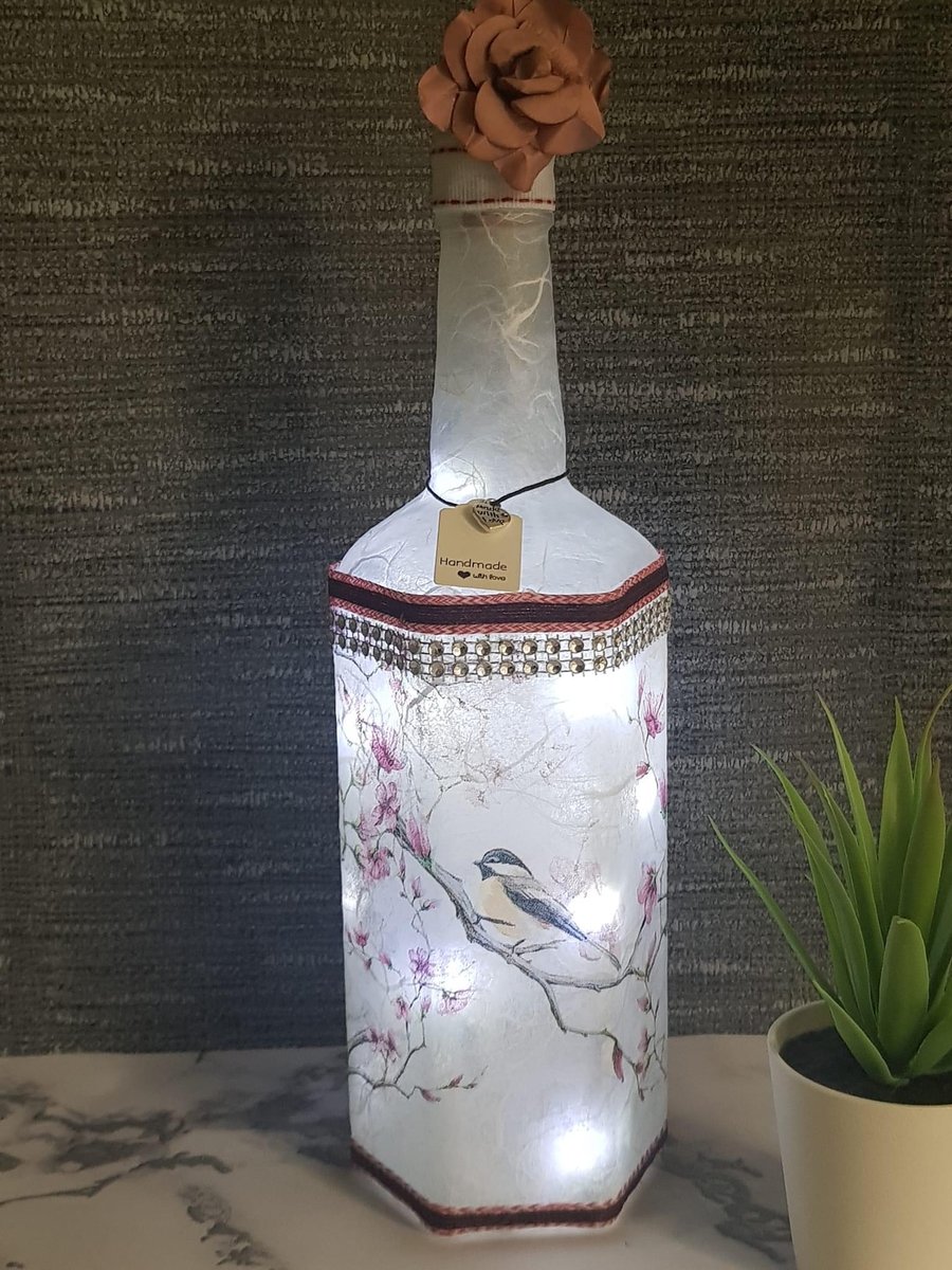 Bird and blossom light bottle