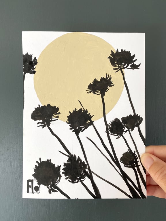 Garden Chives, shadow painting, original artwork, signed
