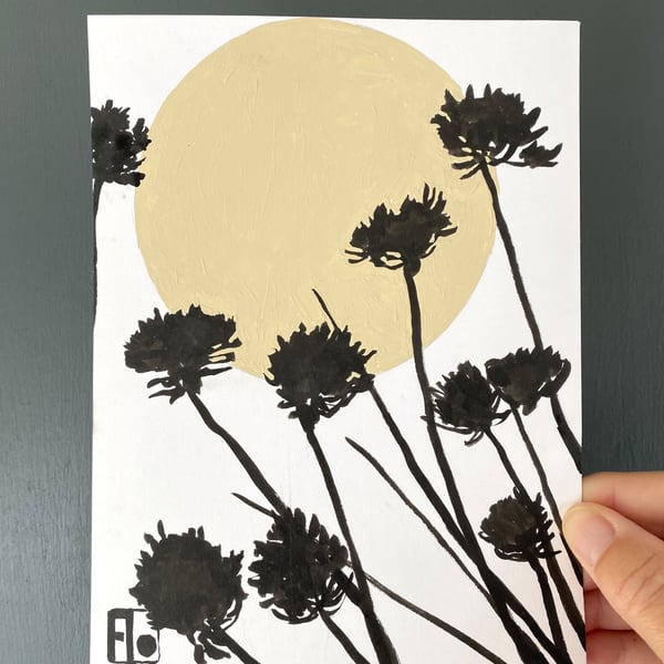 Garden Chives, shadow painting, original artwork, signed