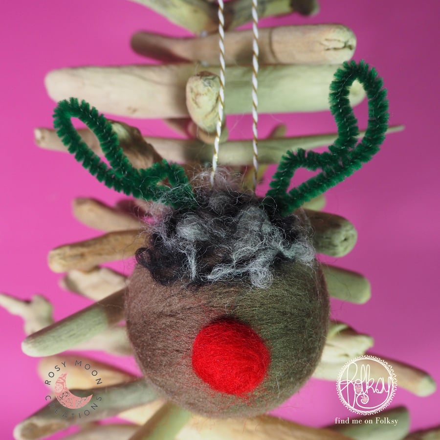Felted Reindeer Christmas Bauble 