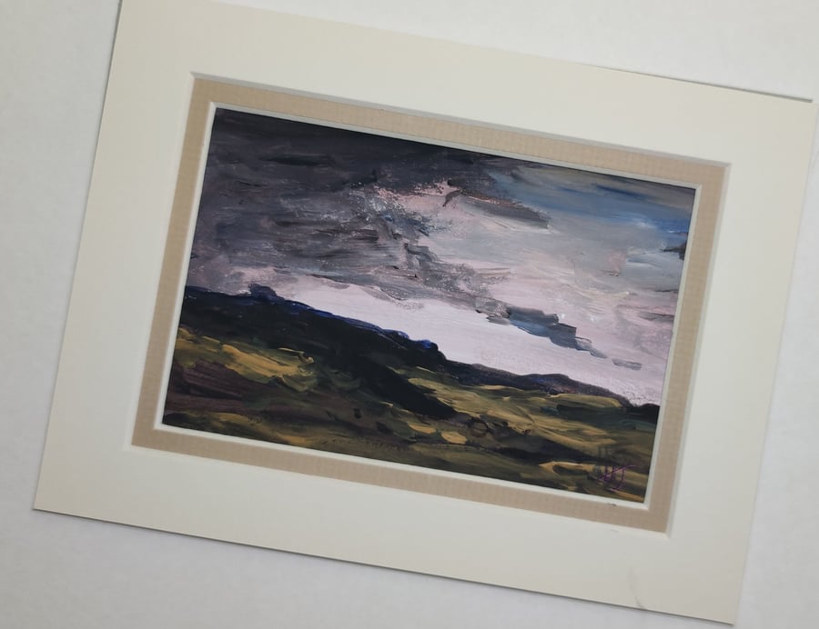 Mini Dartmoor, Sunset over a moorland hill landscape painting