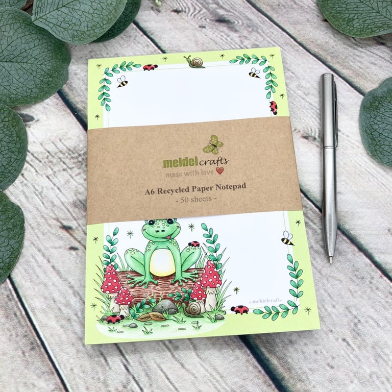 Notepad - A6 Recycled Paper Notepad - Frog On A Log